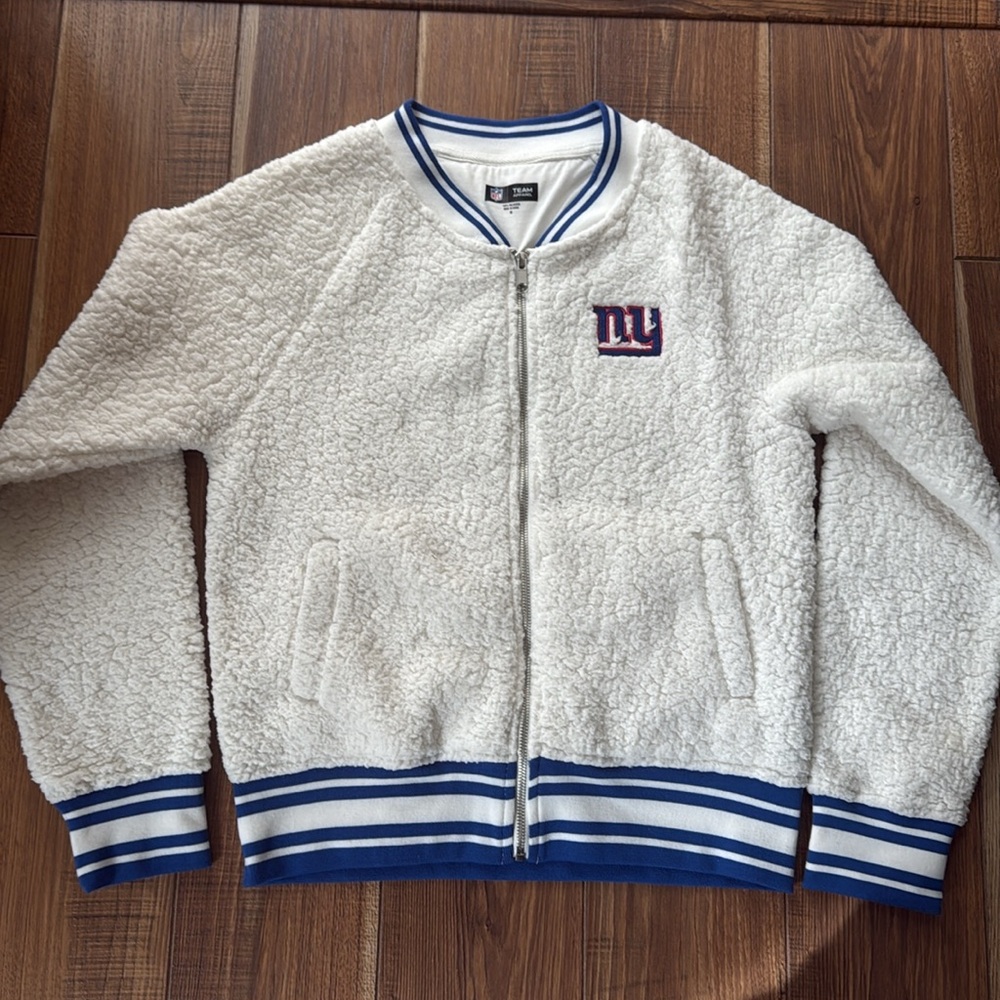 NFL Team Apparel White Sherpa Jacket with Blue Trim